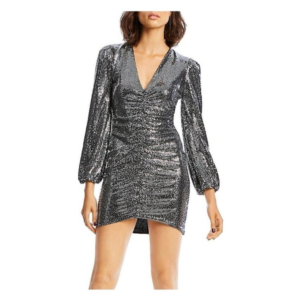 Lini Ruched sequined cocktail dress